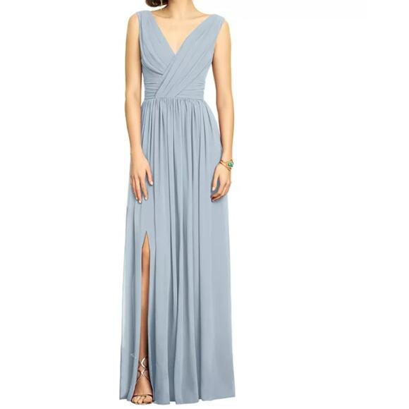 Dessy Collection Chiffon Gown Size 0 Mist Blue Sleeveless Shirred Prom Formal - Picture 1 of 14